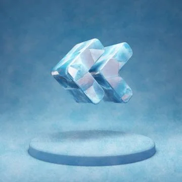 Angle Double Left icon. Cracked blue Ice Angle Double Left symbol on blue sno Stock Illustration