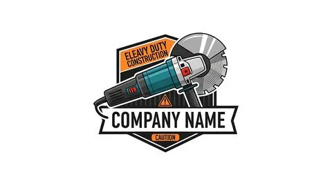 Angle grinder construction emblem logo design Illustrazione stock
