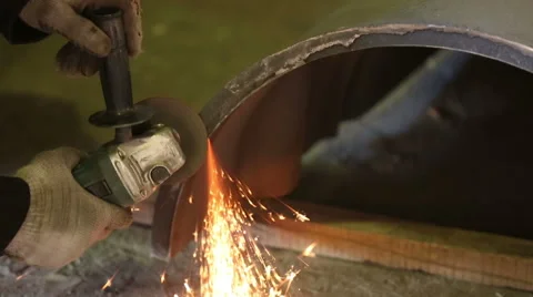 Angle grinder cut metal Stock Footage 61428626