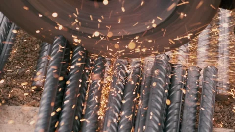 Angle grinder cuts metal bars Видео 241431308