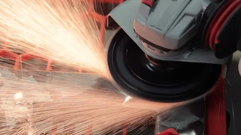 Angle Grinder Cutting Metal With Sparks Flying, Close Up Of Rotating Disc And Stock Footage 317200086