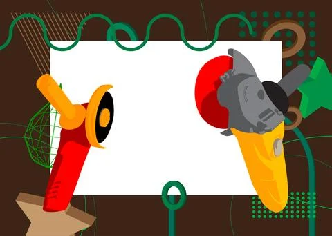 Angle grinder geometrical graphic retro theme background. Minimal geometric.. Stock Illustration
