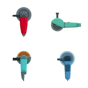 Angle grinder icons set cartoon vector. Equipment for cutting and grinding Stock Illustration