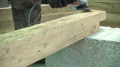 Angle grinder machine polishing on wooden board, Stock Footage 80325359