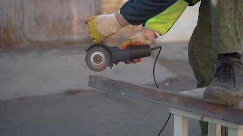 Angle grinder metal work Stock Footage 99044092