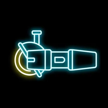 Angle grinder neon light icon over black background Stock Illustration