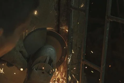 An angle grinder in a performance Fotos Stock