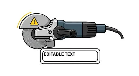 Angle grinder power tool illustration with editable text label Stock Illustration