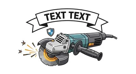 Angle grinder power tool with a ribbon banner for text Stock Illustration