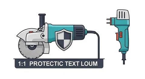 Angle grinder power tool with safety shield icon illustration Stock Illustration