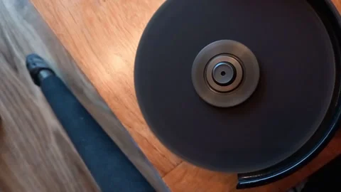 Angle Grinder Rising Whine to Max, Metal Shutdown Ring -- Close-up on Tool Resti Stock Footage 336946073