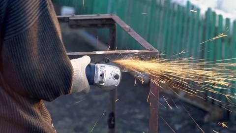 Angle Grinder Sparks Old Metal Stock Footage 73352062