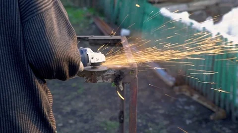 Angle Grinder Sparks Old Metal Stock Footage 73354580