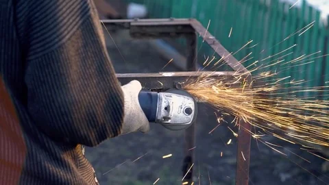 Angle Grinder Sparks Old Metal Stock Footage 73357059
