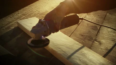 Angle grinder tool, Beautiful blowing off of sawdust shavings by polishing Stock Footage 109279198