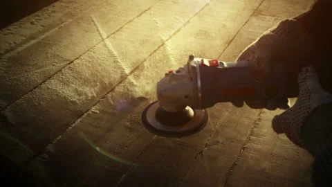 Angle grinder tool, Beautiful blowing off of sawdust shavings by polishing Stock Footage 109279433