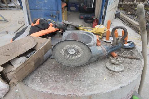 Angle grinder as a tool for grinding Stock Photos