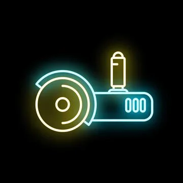Angle grinder tool neon glowing icon on black Stock Illustration