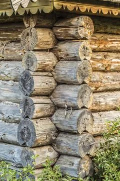 The angle of the old log house Stock Photos