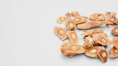 Angle pan herb DangShenPian or Codonopsis Radix or Pilose Asiabell Root slice Stock Footage 184199663