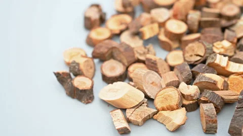 Angle pan herb GuiZhi or Cinnamomi Ramulus or Cassiabarktree Twig Stock Footage 164580331