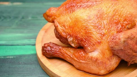 Angle pan honey roasted chicken close up at horizontal composition Stock Footage 243110404