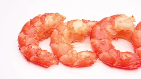 Angle pan peeled prawns on white at horizontal composition Stock Footage 257045428
