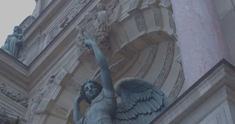 Up angle pan of Saint Michael fountain detail at Place St. Michel Paris Stock Footage 169724812
