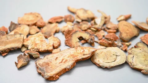 Angle pan view herb SanQi or Notoginseng Radix et Rhizoma or Sanchi Stock Footage 154876873