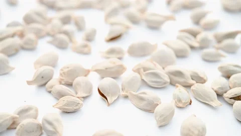Angle view herb JuHe or Semen Citri Reticulatae or Tangerine Seed rotating Stock Footage 194913513