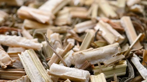 Angle view herb YiMuCao or Leonuri Herba or Common Motherwort Herb rotating Stock Footage 154453020