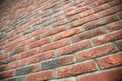 Angle view of red brick wall , texture background Stock Photos