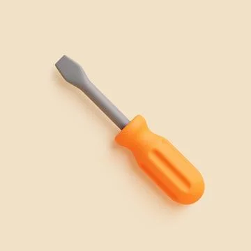 Angled 3D Flathead Screwdriver with Orange Handle on Beige Background Stock Illustration