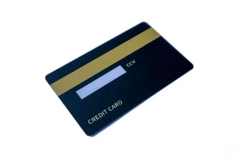 Angled back view of a dark blue credit card with magnetic stripe and CCV pa.. Stock Photos