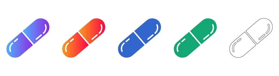 Angled Capsule Pill Icons in Gradient and Line Art 스톡 일러스트
