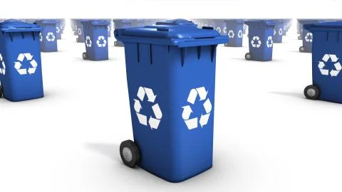 Angled close-up of endless Recycle Bins (Blue) Foto stock