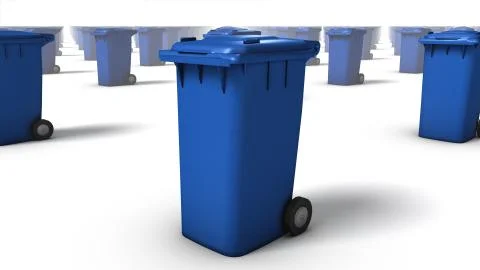 Angled close-up of endless Trashcans (Blue) Foto stock