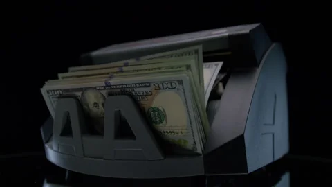 Angled Currency Counter Processing Dollar Bills Stock Footage 344375276