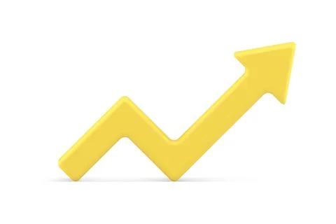 Angled dynamic arrow increase and recession part upward pointer yellow real.. Stock Illustration
