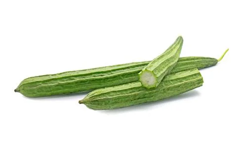 Angled Gourd with Slice on White Background Stock Photos