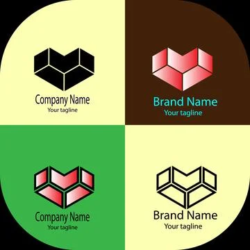 Angled Heart Cube logo Stock Illustration