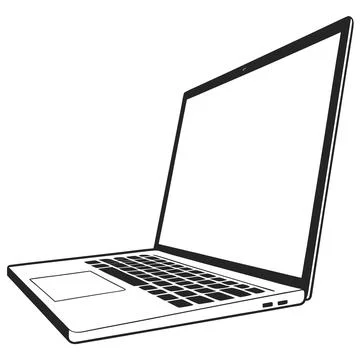 Angled Laptop Computer with Blank Screen Vector Stock Illustration