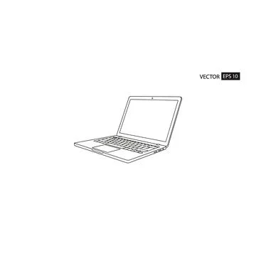 Angled laptop computer line art for modern digital and work themes Stock Illustration