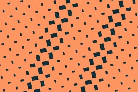 Angled navy rectangles and miniature bars scatter over a vivid coral field,.. Illustration