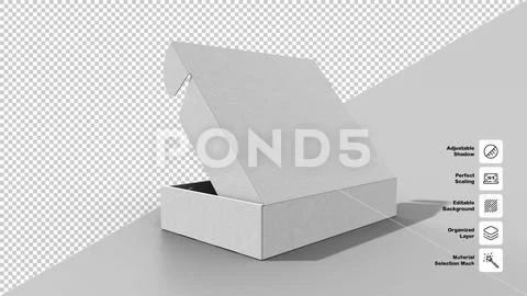 Angled Open Flip Top Box Packaging Mockup Isolated on Transparent Background PSD Template