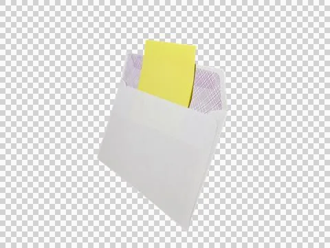 Angled Open White Envelope with Yellow Card Insert for Business Messaging, Marke Foto stock