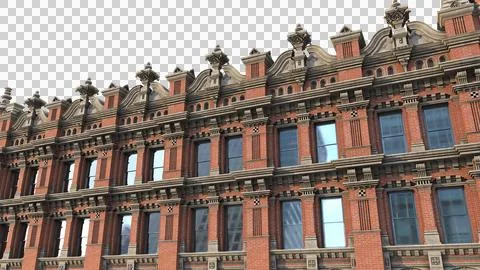 Angled perspective of historic Manhattan building facade with transparent sky Stock Illustration