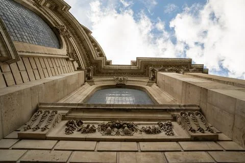 An angled perspective of St. Paul s Cathedral highlights its sculpted facad.. Stock Photos