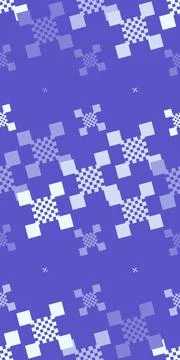 Angled pixel clusters and small cross details drift across a lavender field.. Stock Illustration