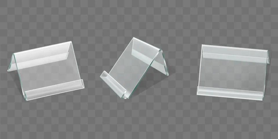 Angled, plastic table display realistic vector set Illustrazione stock